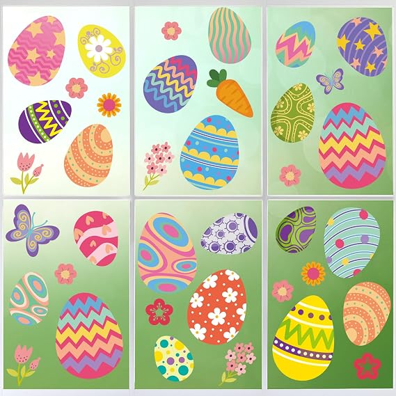 140 Pcs Easter Window Clings Stickers Easter Eggs Window Decorations 8 Sheets