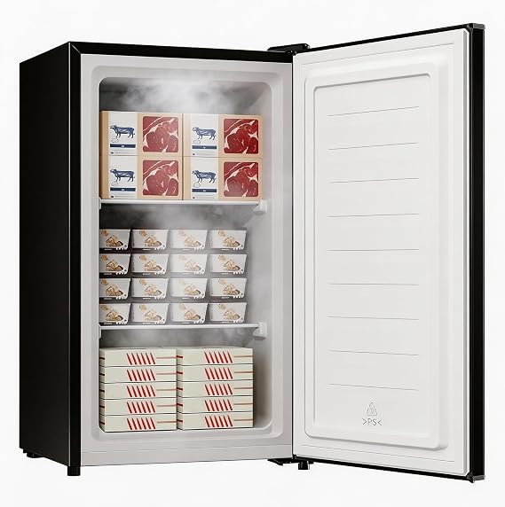 BANGSON 3.0 Cu.ft Compact Upright Freezer for Dorm Office Black | Mini Freezer with Adjustable Thermostat, Removable Shelves, Reversible Door, Energy-Saving, Small Freezer for Apartment