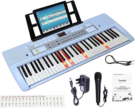 61-Key Electronic Keyboard Piano for Adults Kids with Light Up Keys, MIDI Connectivity & Learning Modes - Perfect Beginner Piano (Light Blue)