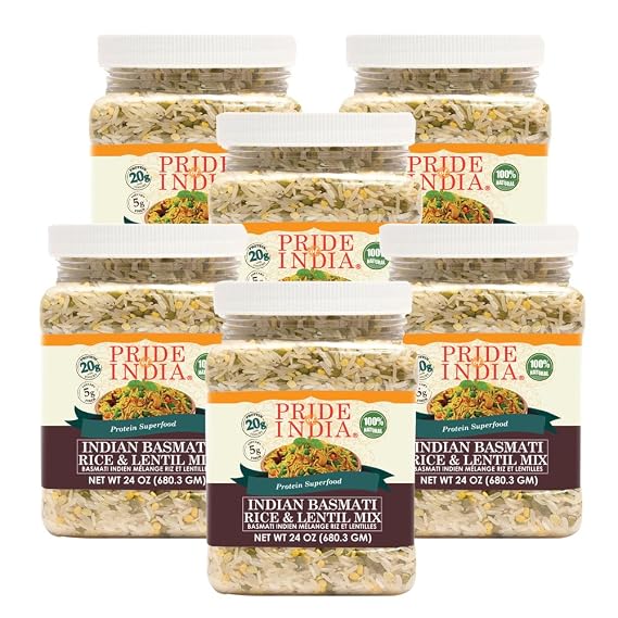 Pride Of India - PACK of 6 - Indian White Basmati Rice & Lentil Kitchari Mix - Protein Superfood, 1.5 Pound Jar