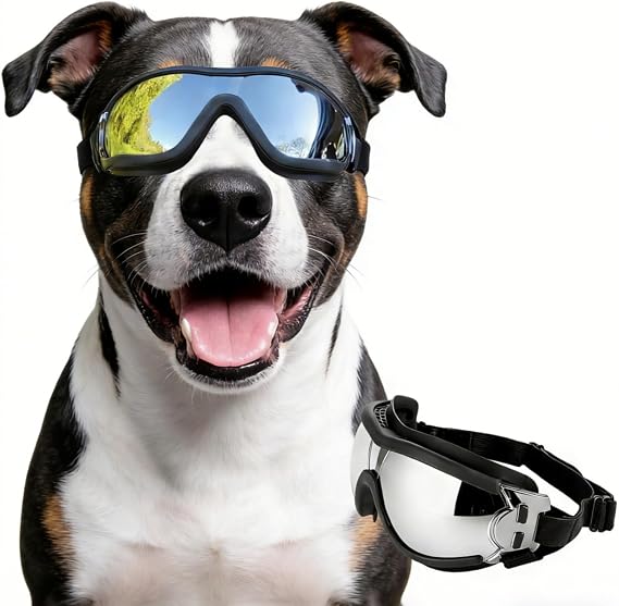 Dog Goggles for Large Breeds, UV Protection Dog Sunglasses with Adjustable Straps, Windproof Pet Eyewear for Medium to Large Pets, Soft Frame, Breathable, Black L