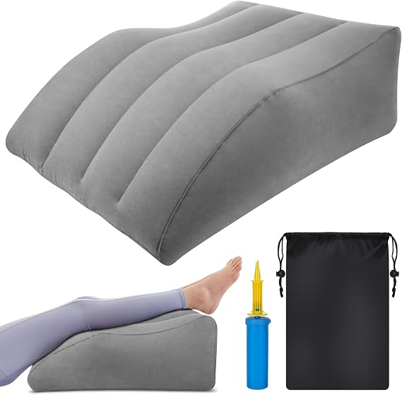 Starvortex Inflatable Leg Elevation Pillow for Leg Elevating Back Support | Comfortable Leg Pillow for Muscle Relaxation Foot Rest, Portable with Storage Bag for Travel Home Sleep (Gray)