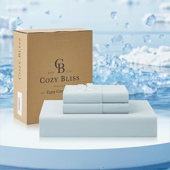 Cozy Bliss Cooling Fitted Sheet Set, California King, Blue