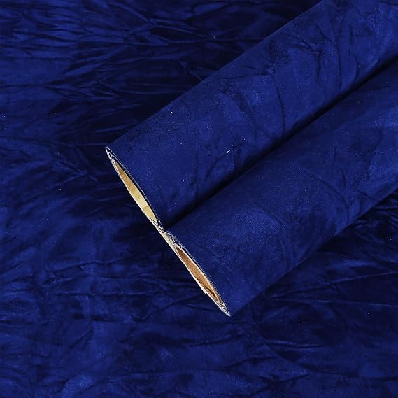 CHIHUT 12''x100'' Self Adhesive Velvet Drawer Liner Roll Thick Removable Dark Blue Velvet Wallpaper Peel and Stick Velvet Flock Contact Paper for Jewelry Cabinet Dresser Soft Felt Drawer Liner Sheets