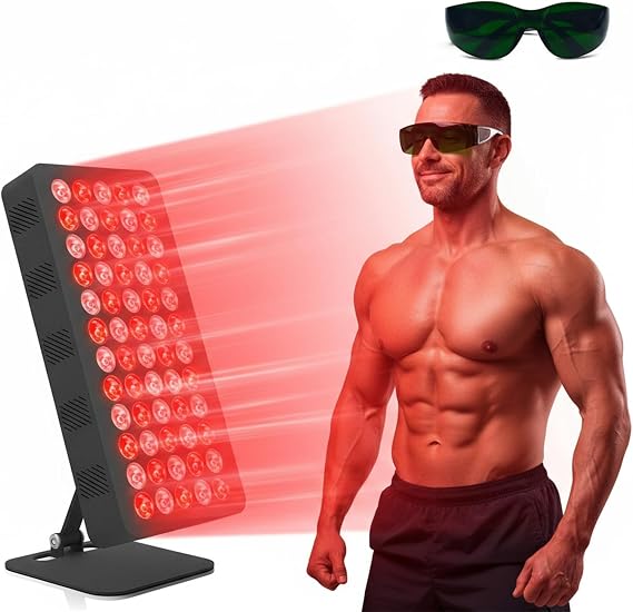 Red Light Panel with 60Pcs Dual Chips LEDs, 660nm & 850nm Near-Infrared Red Light Lamps for Body and Face, 10/20/30min Timer, 5 Brightness for Home Office & Gym [Energy Class A]