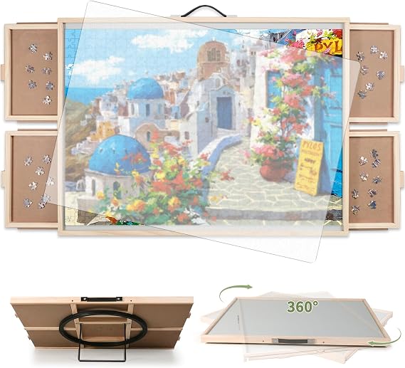 BuilderButler 1500 Pieces 2-in-1 Tilting & Rotating Puzzle Board Portable Easel Puzzle Table with 4 Drawers & Cover, 34.25" x 25.2" for Puzzling, Fuse Beads, Diamond Painting