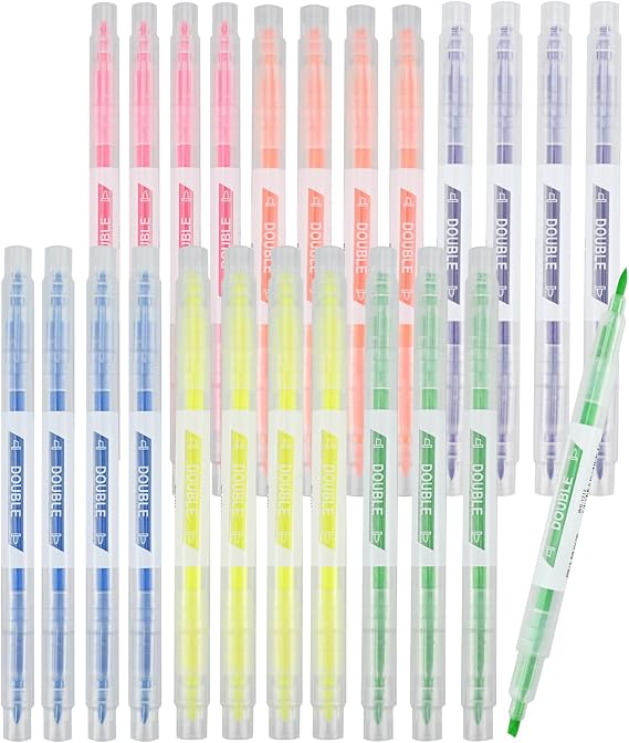24PCS Dual Tip Highlighters, Colourful Fluorescent Markers Pens