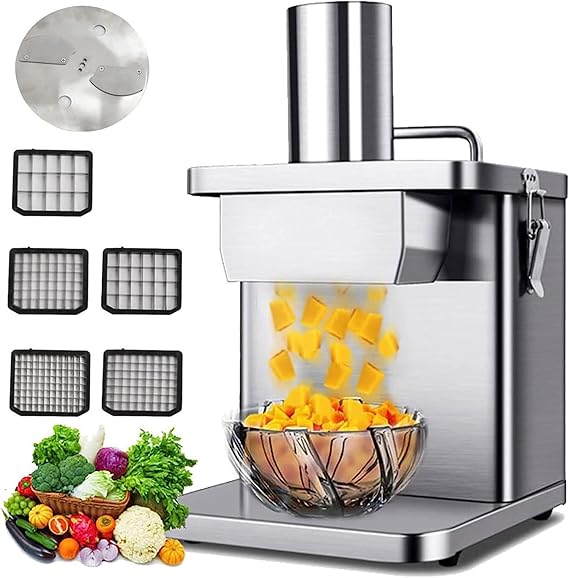 2 in 1 Electric Vegetable Dicer and Slicer Machine Commercial 200W Vegetable Chopper Dicer Shredder Electric Onion Dicer Electric Fruit Dicer Chopper with 6/8/10/12/15mm Blades