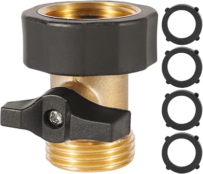 Garden Hose Shut Off Valve, Easy Grip Rubber Handle, 34 Heavy Duty Solid Brass Fittings Water Hose Shutoff Valve with 2 Pcs Hose Washers
