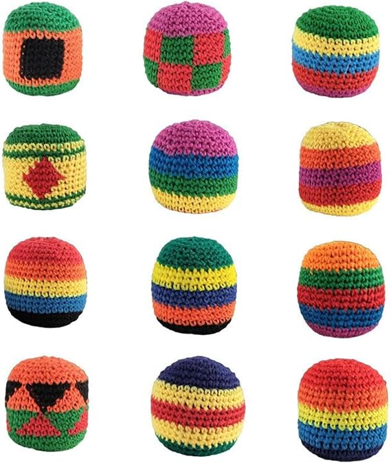 6/12/24PCS Knitted Hacky Sack Set, Hacky Sack Knitted Footbags, Crochet Kick Bags for Adults & Ks, 2026 Upgraded Colorful Juggling Footbag for Outdoor Party Game, Handwoven Toss Pack