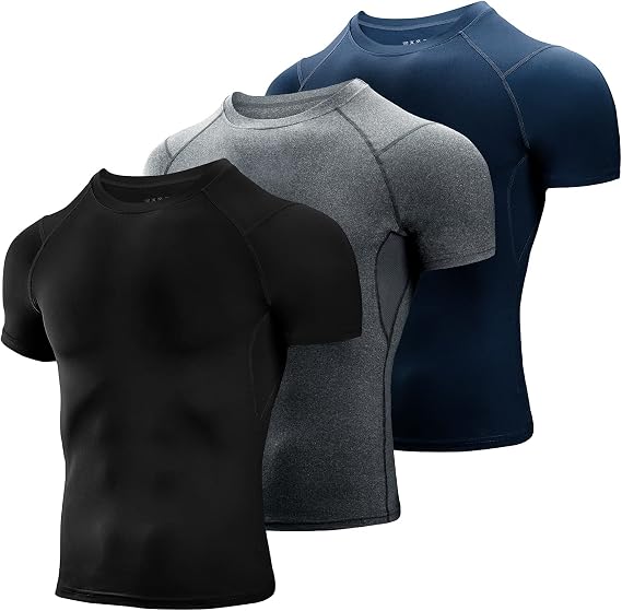 Niksa 1 or 3 Packs Compression Tops for Men Short Sleeve Mens Running Top Mesh Design Quick Dry Base Layer Top for Gym Sports Fitness Workout Cycling,Training