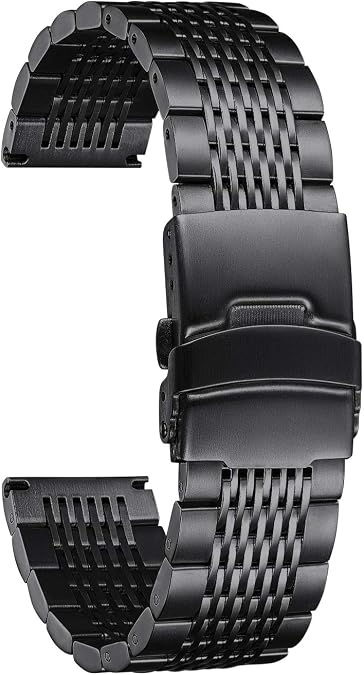 BINLUN Stainless Steel Watch Band, Metal Watch Strap for Men Women Replacement with Double-Lock Deployment Clasp Polished Watch Bracelet Silver Black Gold Rose-gold 18/19/20/21/22/24mm