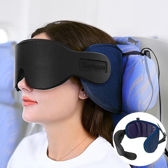 SARISUN Travel Pillow for Airplanes Sleep, Seat Strap for Stable Support