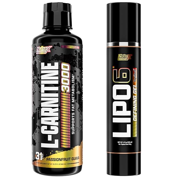 Nutrex Research Lipo-6 Defining Gel & L-Carnitine 3000 Passionfruit Guava | Stimulant-Free Workout Support | Fast-Absorbing Topical Gel + Liquid L-Carnitine