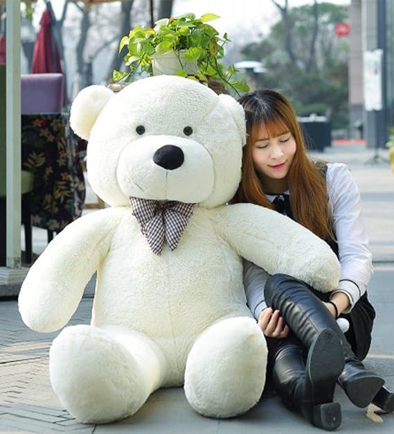 GIFT for Lover - 160 cm Imported Fabric GIANT Size Plush Bear White with Bow Tie