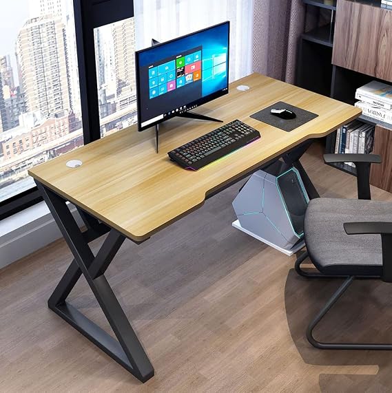 Bestier I-Shaped Gaming Desk Computer Desk X-Shaped Gaming Table Gamer Workstation with Large Mouse Pad for Heavy Duty Metal and Wood Computer Desk for Gaming and Office Yellow1-L