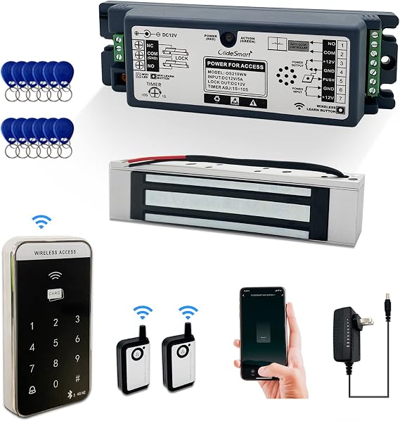 2.4GHz WiFi Access Control 400lb Holding Force Electic Magnetic Door Lock System Kit with Remote and Smartphone app Control, paired with Wireless Access Kaypad (Electric Magnetic Lock kit)