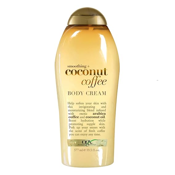 OGX Smoothing + Coconut Coffee Body Cream 19.5 oz | Hydrating Moisturizer for Women & Men, Infused with Arabica Coffee & Coconut Oil, Smooth & Soften Dry Skin