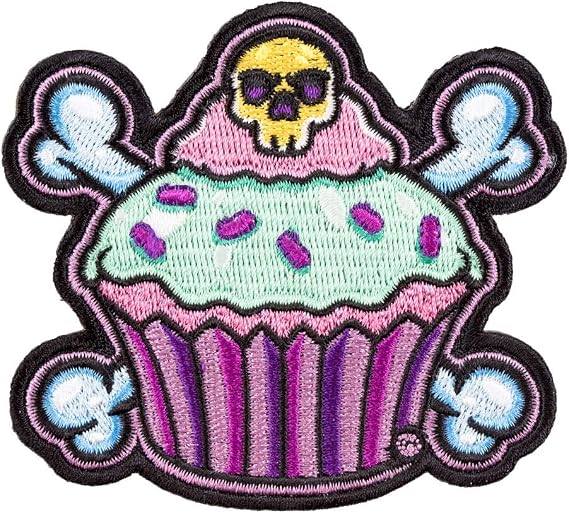 PatchStop Cupcake Skull Purple Pink Green Iron On Patches for Clothing Jeans - 3x2.75in Small DIY Sew On Patch for Jackets Bags - Embroidered Decorative Fun Ladies Patches
