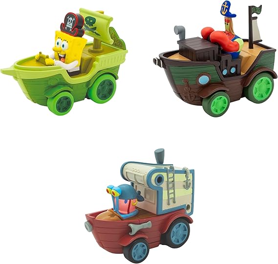 SPONGEBOB SQUAREPANTS Movie: The Search for Squarepants Bikini Bottom Boaters | 3 Exclusive Movie-Styled Rev-Up Racers with Spongebob, Gary & Mr. Krabs | Ages 3+ | Collector's Edition