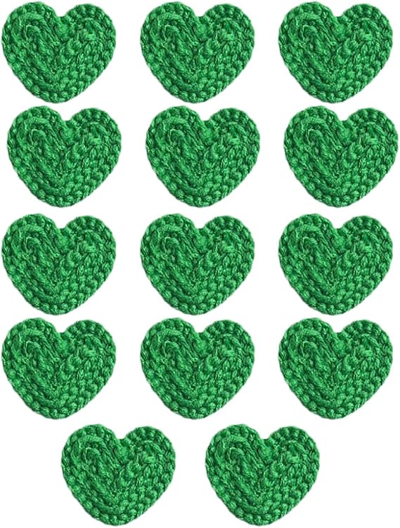 14 Pieces 2.36inch Crochet Heart Applique Knitting Yarn Love Patch with White Felt for Sweater Beanie Warmers Sewing Embellishment Christmas Valentine Ornaments (Green)