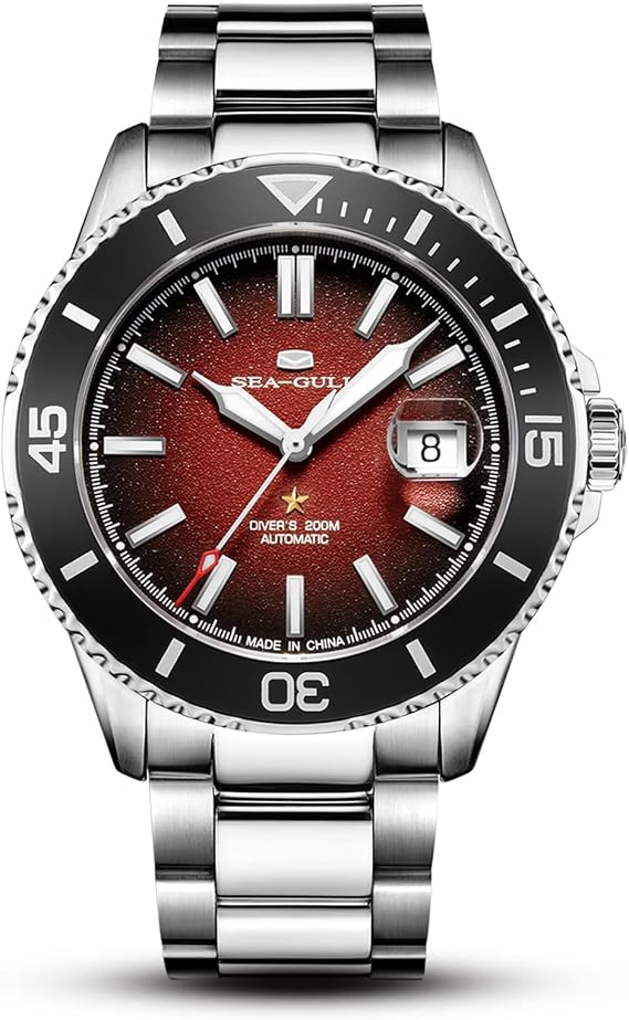 SEA-GULL Men's Automatic Mechanical Diving Watch, Stainless Steel Waterproof Business Dress Luminous Calendar Wrist Watches,44mm,Ocean Series