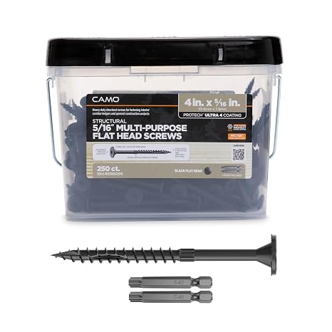 CAMO 4" x 5/16" Ledger Multi-Ply Flat Head Structural Screw - 250 Count | (0366209), 1 - T-40, Certified IRC and IBC Code-Compliant