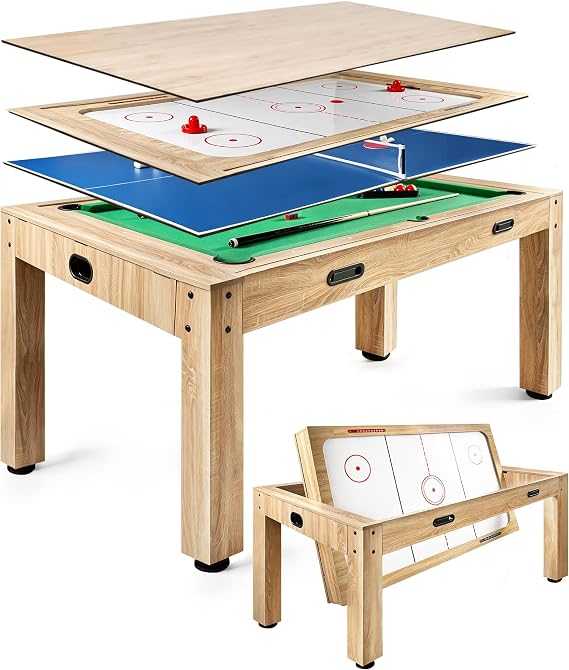 7Ft 4 in 1 Game Table, Pool Ping Pong Air Hockey Combo Table for Adults, 1-Min Switch, No Assembly Game Room Table