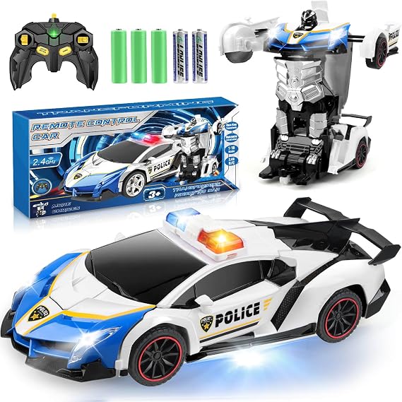 YOTOY Toys for 3-8 Year Old Boys Transforming Remote Control Police Car | Gifts for Boys Age 3 4 5 6 7 8, Birthday Presents, Transforming RC Car Toy Robot, Remote Control Cars Racing Game
