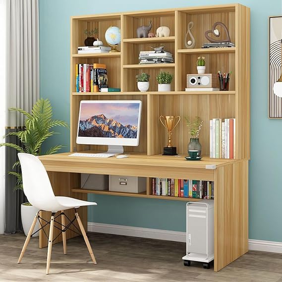Computer Desk with Bookshelf for Small Space, Wood Writing Table/Workstation Teens Student Study Table Home Office Desk Computer Desk with Hutch(39 Inch, Brown)