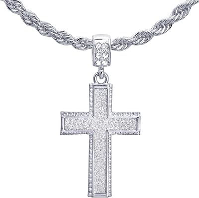 metaltree98 20 Rope Chain Iced Out Cross Pendant Necklace HC 2044 S