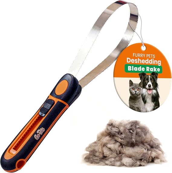 GoPets Deshedding Blade Rake, Adjustable Dog & Cat Dematting Grooming Tool | Stainless Steel Blades, Professional Fur Removal Comb for Shedding, Comfortable Handle, Suitable for Cats & Dogs
