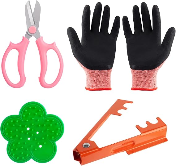 4PCS Garden Pruning Shears Scissors Kit, Rose Thorn Remover, Tree Pruner Hand Tools, Cordless Trimmer & Floral Gloves for Gardening Flower Arrangement