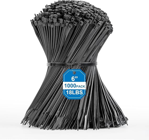 Small Zip Ties - 1000 Pcs Black Zip Ties 6 Inch for Cable Management