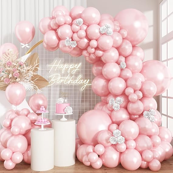 Pearl Pink Balloons Arch Double-Stuffed 18/12/10/5INCH Birthday Baby Shower
