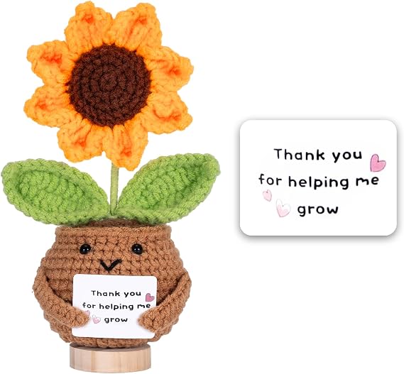 Thank You for Helping Me Grow Gifts for Teacher,Mom,Dad Appreciation Gifts for Women Men, Retirement End of Year Daycare Mentor Tutor Thank You Present, Handmade Crochet Sunflower Desk Decor