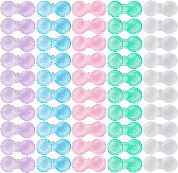 50 Pack Contact Lens Cases, Transparent Contact Cases Bulk in 5 colors, Cute Contact Lenses Case Leak-proof, Eye Contact Case for Home and Travel