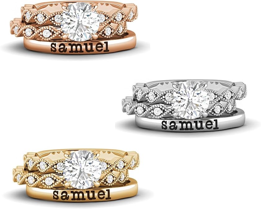 3PCS Personalized Stackable Rings with Birthstone for Women, Custom Mama Engraved Name Rings -Anniversary Birthday Valentine's Gifts for Wife Mom