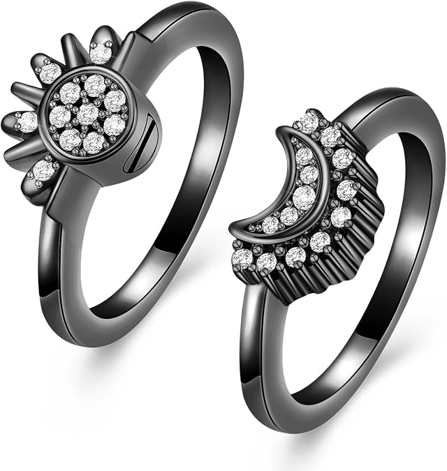 Cremation Jewelry for Ashes Rings - Celestial Sun and Moon Ring Set,Sparkling Sun Ring/Blue Moon Ring/Silver Plating,Friendship Promise Ring,Stackable Celestial Rings,Gift for Women/Girls