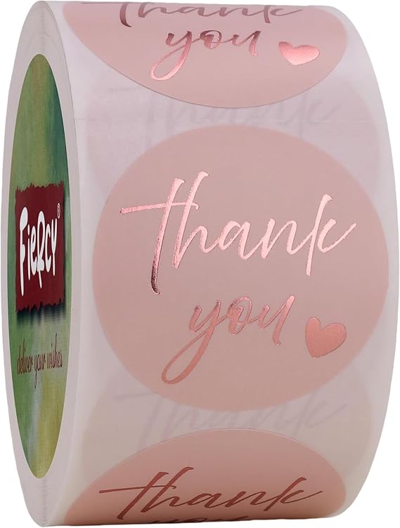Pink Thank You Stickers | 2 inch Thank You Sticker Labels Roll | 500 Gold Foil Thank You Stickers Small Business | Adhensive Labels for Small Business Supplies