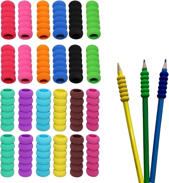 liyun 24 Pcs Pencil Grips, Foam Sponge Easy Grip Writing Aids, Pen Grips for Children Adults Relieving Finger Pressure, Suitable for Kids Handwriting Students
