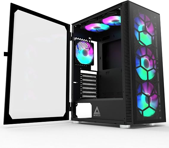 Montech X3 Glass 6pcs 3x140mm & 3x120mm Fixed RGB Lighting Fan ATX Mid Tower PC Gaming Case USB3.0 Door Open Tempered Glass Side Panel Breathable Black