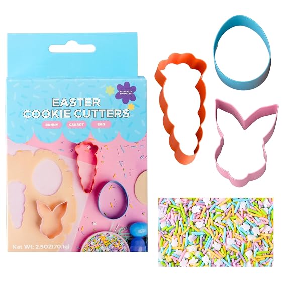 Sweets Indeed Cookie Cutters with Sprinkle Mix & Candy Eyeballs 2 oz Sprinkles, Food-Safe Cookie Cutters, Baking & Decorating Kit (Easter)