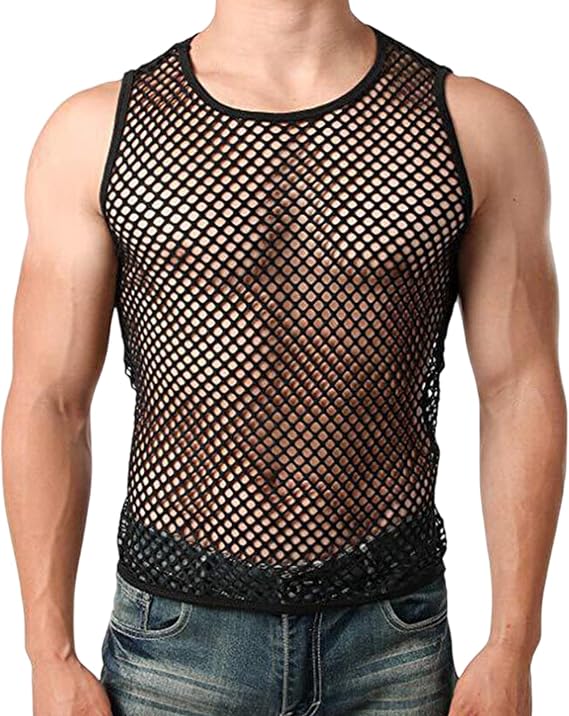 Men's Mesh Fishnet Men's Vest Short Sleeve T Shirt Fitted Muscle Top Summer Sexy Club Party Crop Tops Crew Neck Tee See Through Tops Fitted Workout Clubwear
