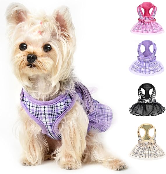 Gauzy Dress Vest Dog Harness, Breathable Adjustable No Pull Harness for Small Medium Dogs - Purple, Medium Chest 16.5-20.4in