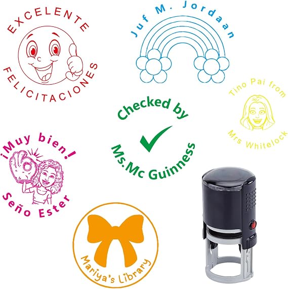 Custom Teacher Stamp - Personalized Self Inking Stamper for Grading & Encouragement | Motivational Messages, Fun Designs | Perfect for Educators, Appreciation Gifts | 6 Ink Colors