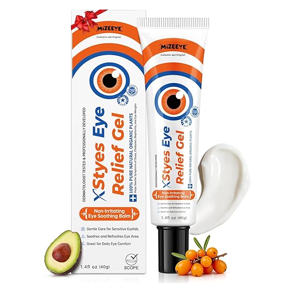Styes Eye Relief Gel For Blepharitis & Chalazion, Eye Cream With Avocado, Sea Buckthorn & Grape Seed Oils, Soothing Irritation, Puffiness, Dark Circles, Chalazion Remover, 40g/1.4 fl oz