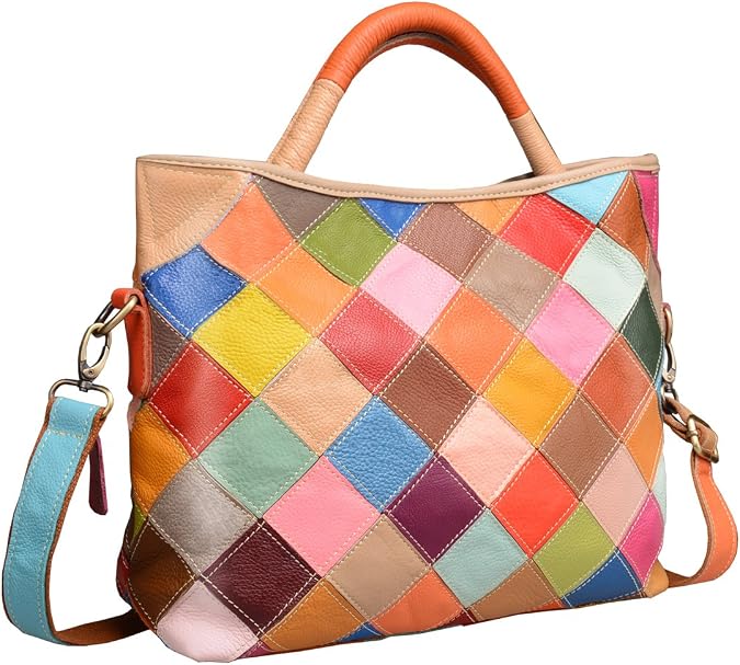 HESHE Leather Handbag for Women Colorful Purse Large Tote Hobo Shoulder Bag
