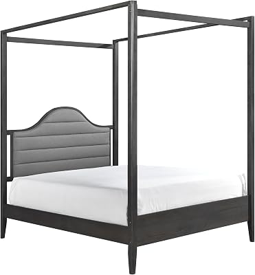 Upholstery Headboard Canopy Full Bed 1pc Wooden Bedroom Furniture