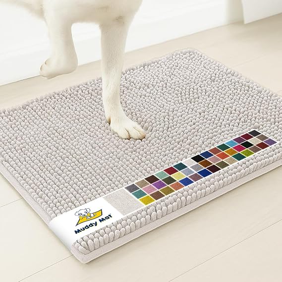 Muddy Mat | Super Water Absorbent Door Mat Indoor, Microfiber Quick Dry Chenille Entryway Rug, Slip Resistant Front Door Mat, Indoor Mats for Entryway, Machine Washable Pet Rug, White 30"x19"